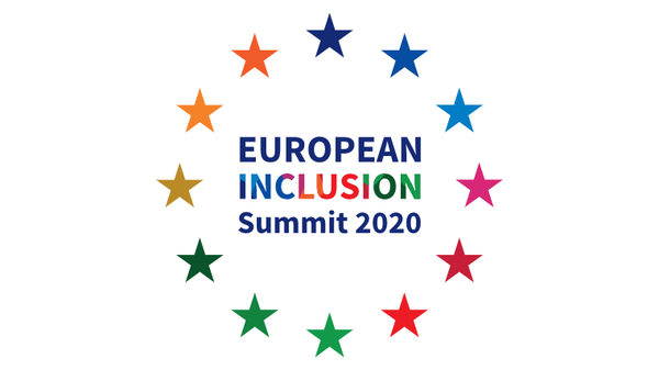 Logo European Inclusion Summit: Bunte Sterne im Kreis angeordnet, darin der Schriftzug "European Inclusion Summit"