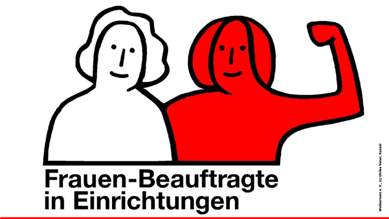 Zwei gezeichnete Frauen, eine in rot, eine in weiß. Die eine streckt den Arm in die Höhe, zeigt den angespannten Bizeps, symbolisch für: Kraft.